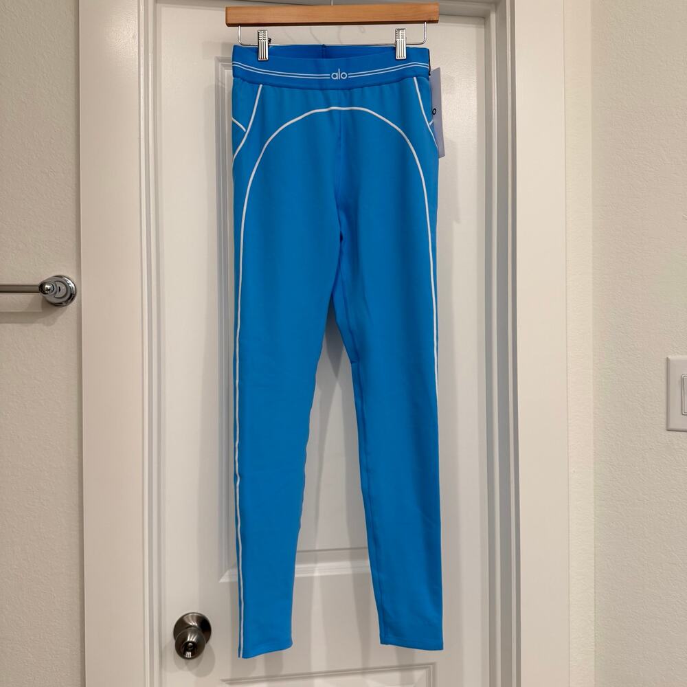 NWT Alo Yoga Airbrush High-Waist Heart Throb Leggings in Azure Blue/White Size M